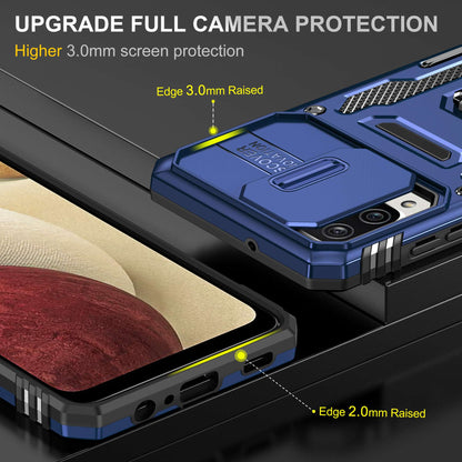 For Samsung Galaxy A12 / F12 / M12 Armor Series Hybrid Hard PC Soft TPU Shockproof Case Ring Car Mount Kickstand Back Shell with Camera Cover