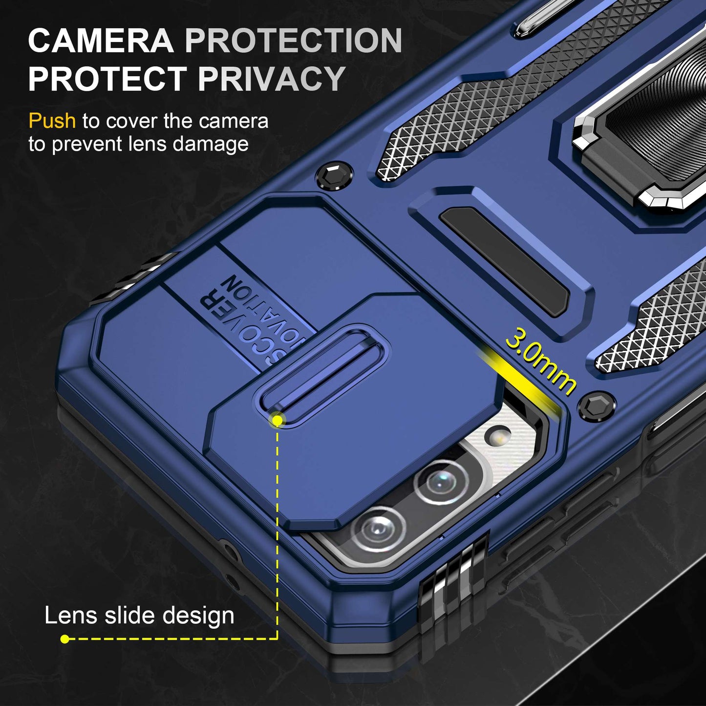 For Samsung Galaxy A12 / F12 / M12 Armor Series Hybrid Hard PC Soft TPU Shockproof Case Ring Car Mount Kickstand Back Shell with Camera Cover