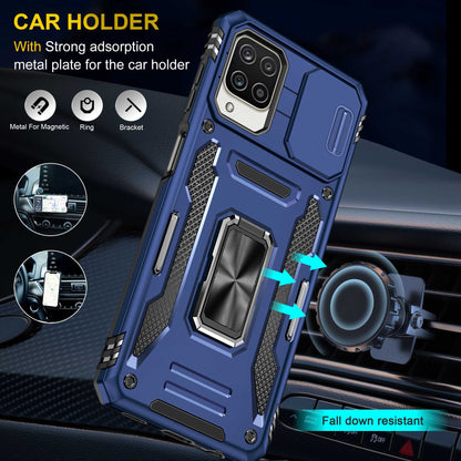 For Samsung Galaxy A12 / F12 / M12 Armor Series Hybrid Hard PC Soft TPU Shockproof Case Ring Car Mount Kickstand Back Shell with Camera Cover