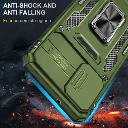 For Samsung Galaxy A12 / F12 / M12 Armor Series Hybrid Hard PC Soft TPU Shockproof Case Ring Car Mount Kickstand Back Shell with Camera Cover