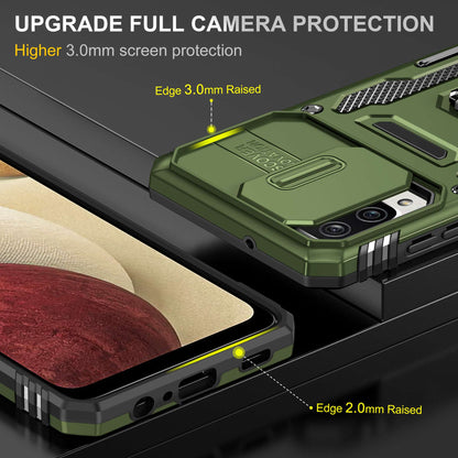 For Samsung Galaxy A12 / F12 / M12 Armor Series Hybrid Hard PC Soft TPU Shockproof Case Ring Car Mount Kickstand Back Shell with Camera Cover