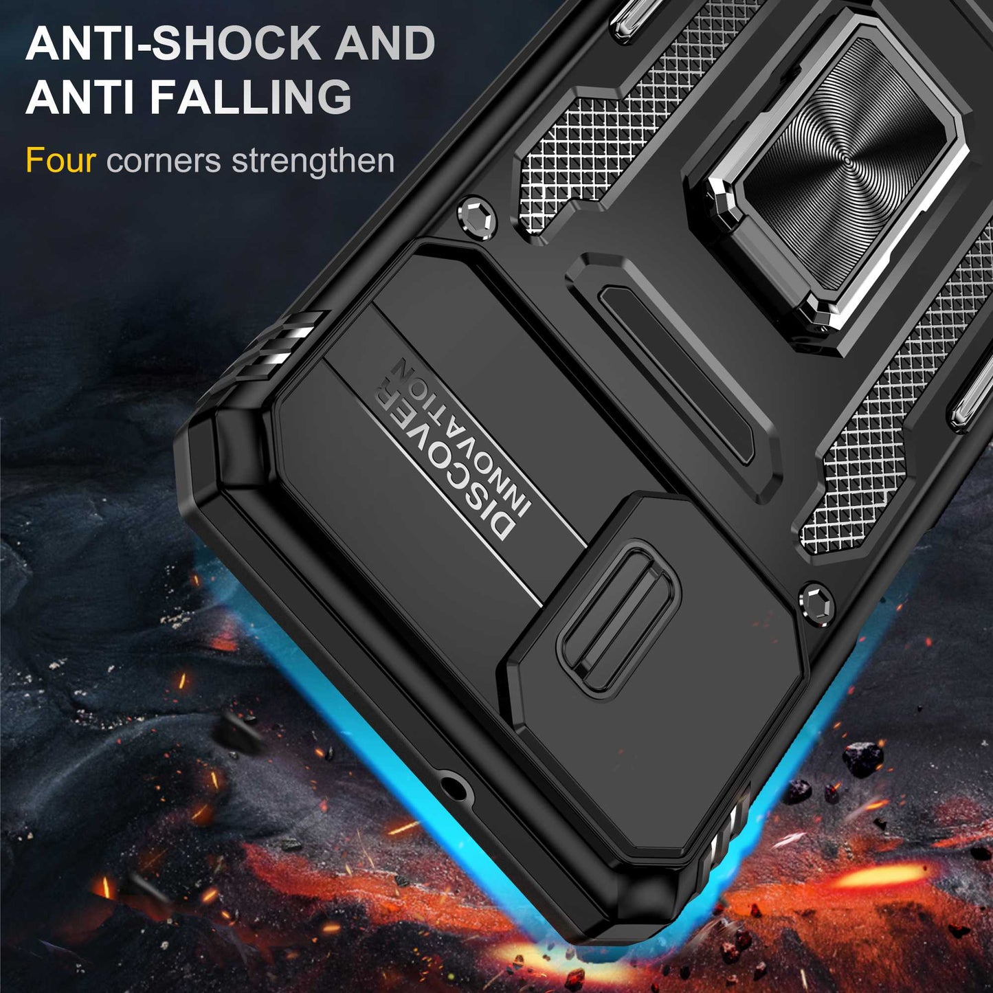For Samsung Galaxy A12 / F12 / M12 Armor Series Hybrid Hard PC Soft TPU Shockproof Case Ring Car Mount Kickstand Back Shell with Camera Cover