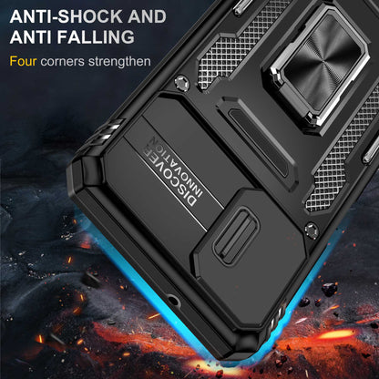 For Samsung Galaxy A12 / F12 / M12 Armor Series Hybrid Hard PC Soft TPU Shockproof Case Ring Car Mount Kickstand Back Shell with Camera Cover