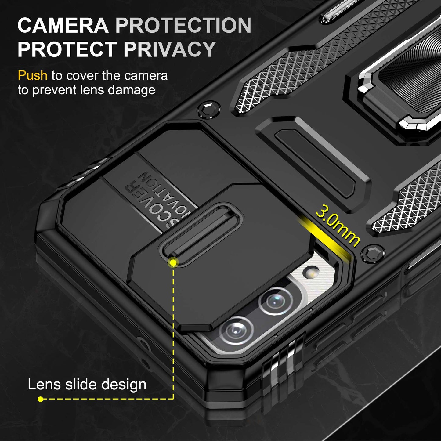 For Samsung Galaxy A12 / F12 / M12 Armor Series Hybrid Hard PC Soft TPU Shockproof Case Ring Car Mount Kickstand Back Shell with Camera Cover