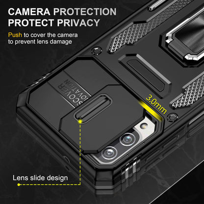 For Samsung Galaxy A12 / F12 / M12 Armor Series Hybrid Hard PC Soft TPU Shockproof Case Ring Car Mount Kickstand Back Shell with Camera Cover