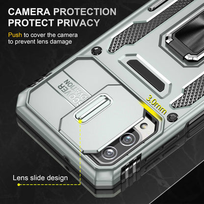 For Samsung Galaxy A12 / F12 / M12 Armor Series Hybrid Hard PC Soft TPU Shockproof Case Ring Car Mount Kickstand Back Shell with Camera Cover