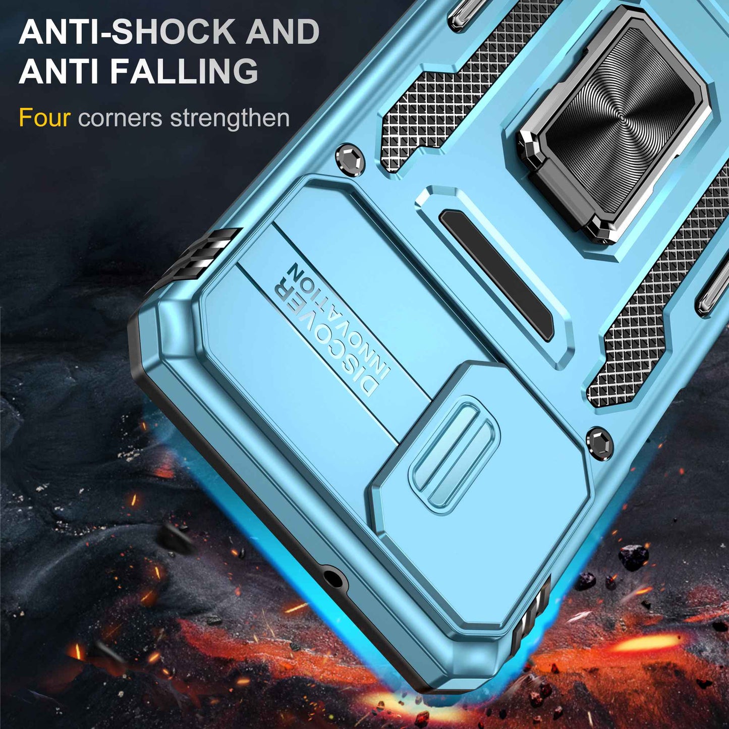 For Samsung Galaxy A12 / F12 / M12 Armor Series Hybrid Hard PC Soft TPU Shockproof Case Ring Car Mount Kickstand Back Shell with Camera Cover