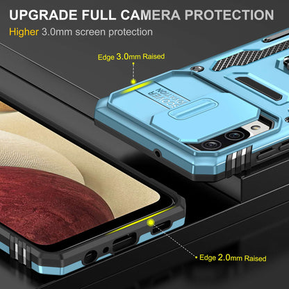 For Samsung Galaxy A12 / F12 / M12 Armor Series Hybrid Hard PC Soft TPU Shockproof Case Ring Car Mount Kickstand Back Shell with Camera Cover