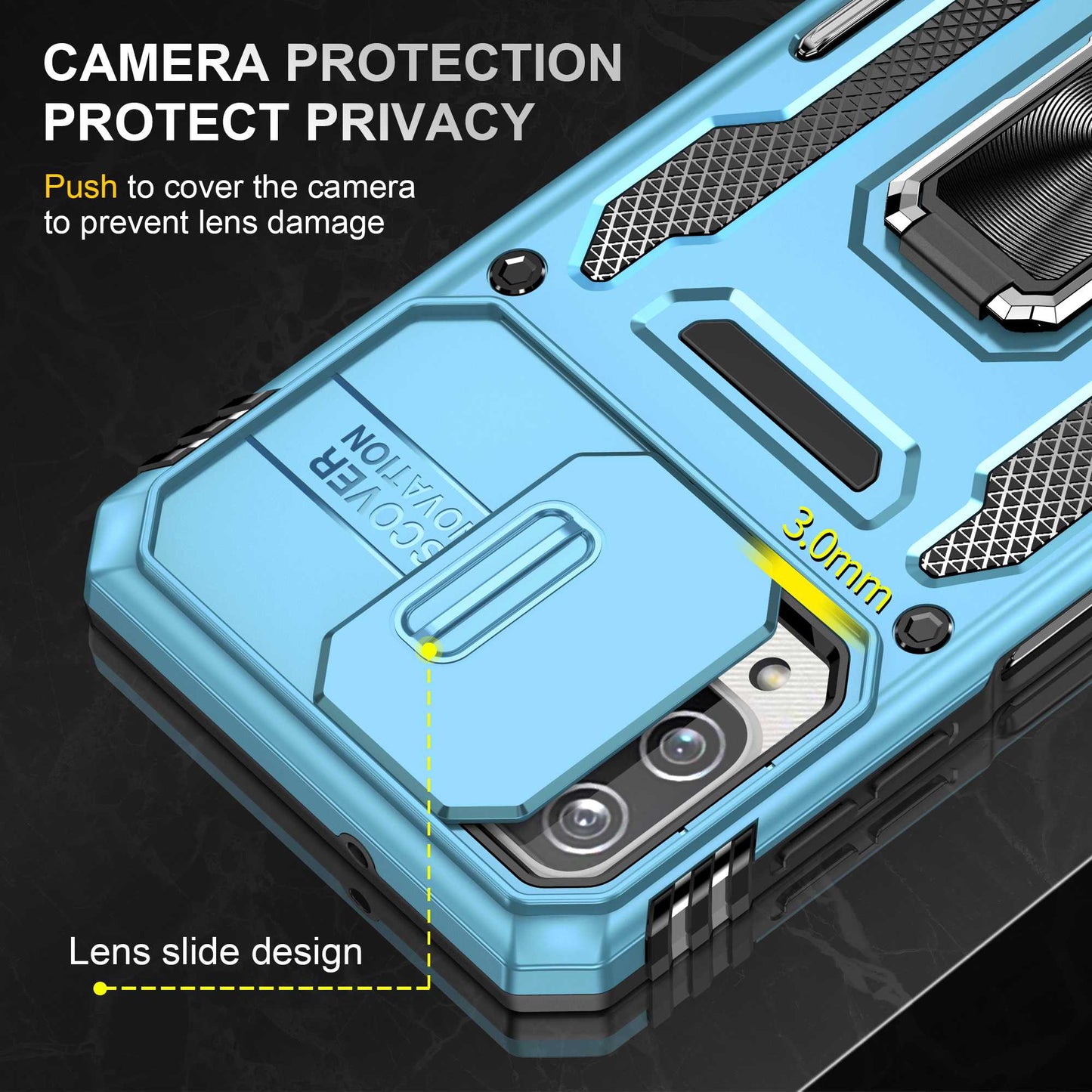 For Samsung Galaxy A12 / F12 / M12 Armor Series Hybrid Hard PC Soft TPU Shockproof Case Ring Car Mount Kickstand Back Shell with Camera Cover