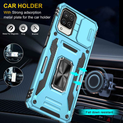For Samsung Galaxy A12 / F12 / M12 Armor Series Hybrid Hard PC Soft TPU Shockproof Case Ring Car Mount Kickstand Back Shell with Camera Cover