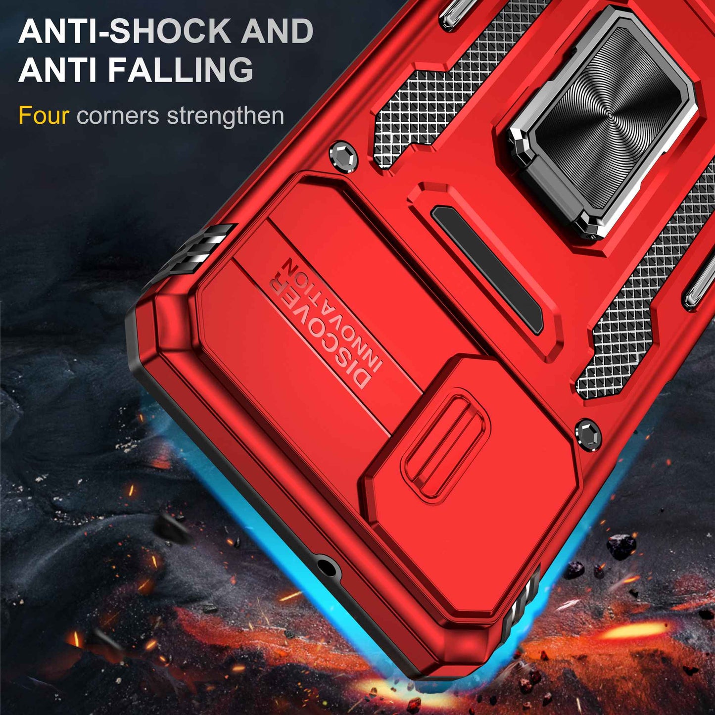 For Samsung Galaxy A12 / F12 / M12 Armor Series Hybrid Hard PC Soft TPU Shockproof Case Ring Car Mount Kickstand Back Shell with Camera Cover