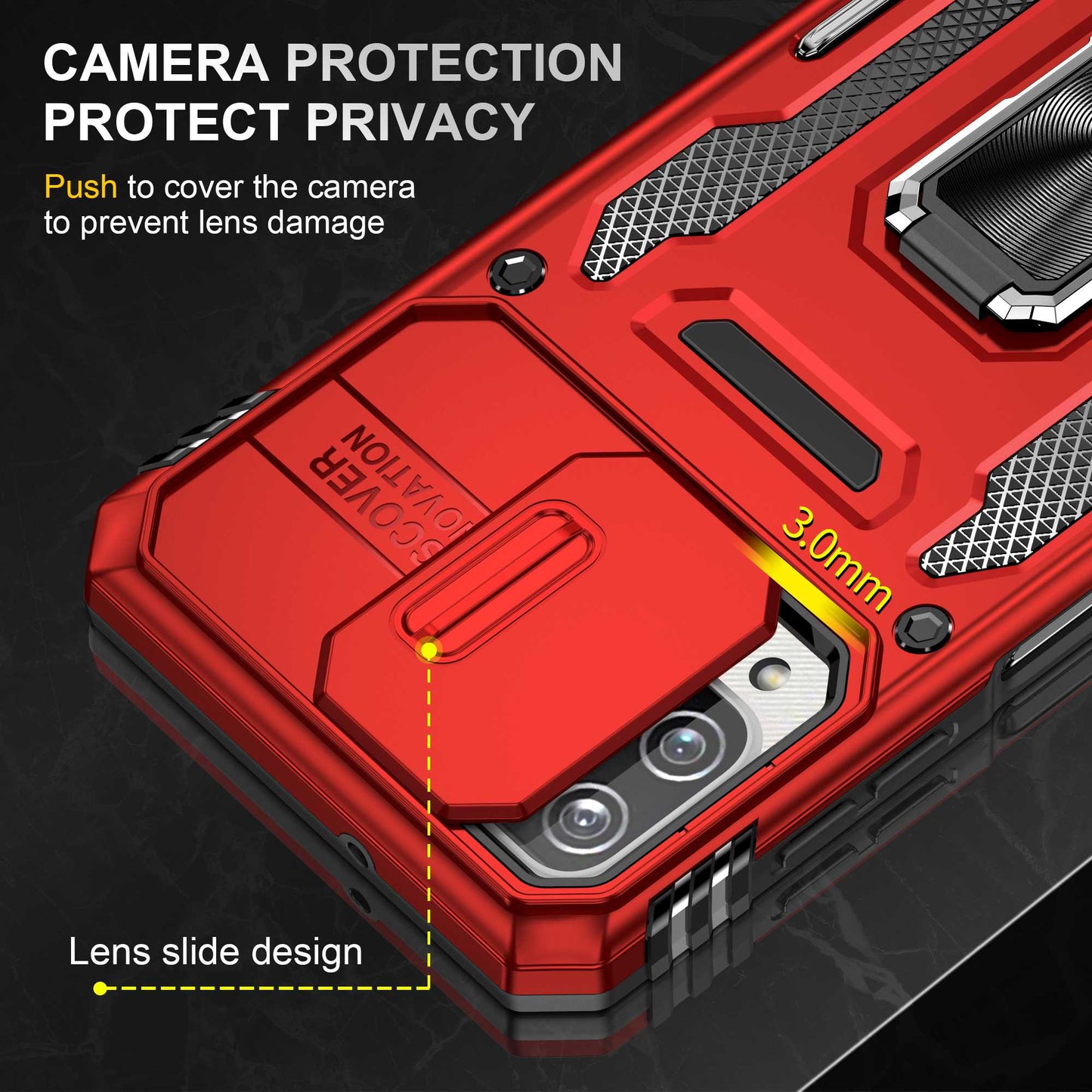 For Samsung Galaxy A12 / F12 / M12 Armor Series Hybrid Hard PC Soft TPU Shockproof Case Ring Car Mount Kickstand Back Shell with Camera Cover