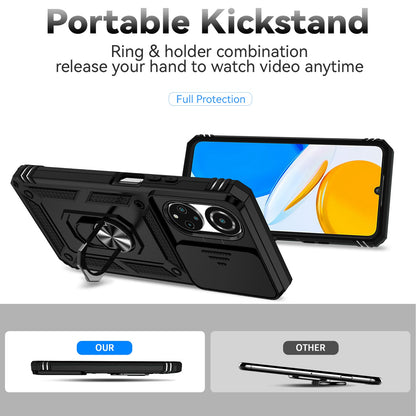 For Honor X7 4G Hard PC + Soft TPU Phone Case with Metal Ring Kickstand and Slide Camera Protector