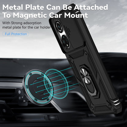 For Honor X7 4G Hard PC + Soft TPU Phone Case with Metal Ring Kickstand and Slide Camera Protector
