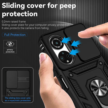 For Honor X7 4G Hard PC + Soft TPU Phone Case with Metal Ring Kickstand and Slide Camera Protector