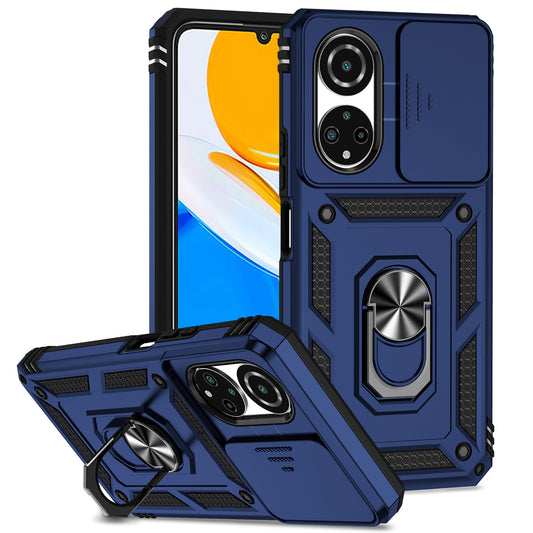 For Honor X7 4G Hard PC + Soft TPU Phone Case with Metal Ring Kickstand and Slide Camera Protector