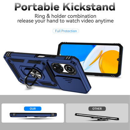 For Honor X7 4G Hard PC + Soft TPU Phone Case with Metal Ring Kickstand and Slide Camera Protector