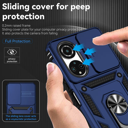 For Honor X7 4G Hard PC + Soft TPU Phone Case with Metal Ring Kickstand and Slide Camera Protector