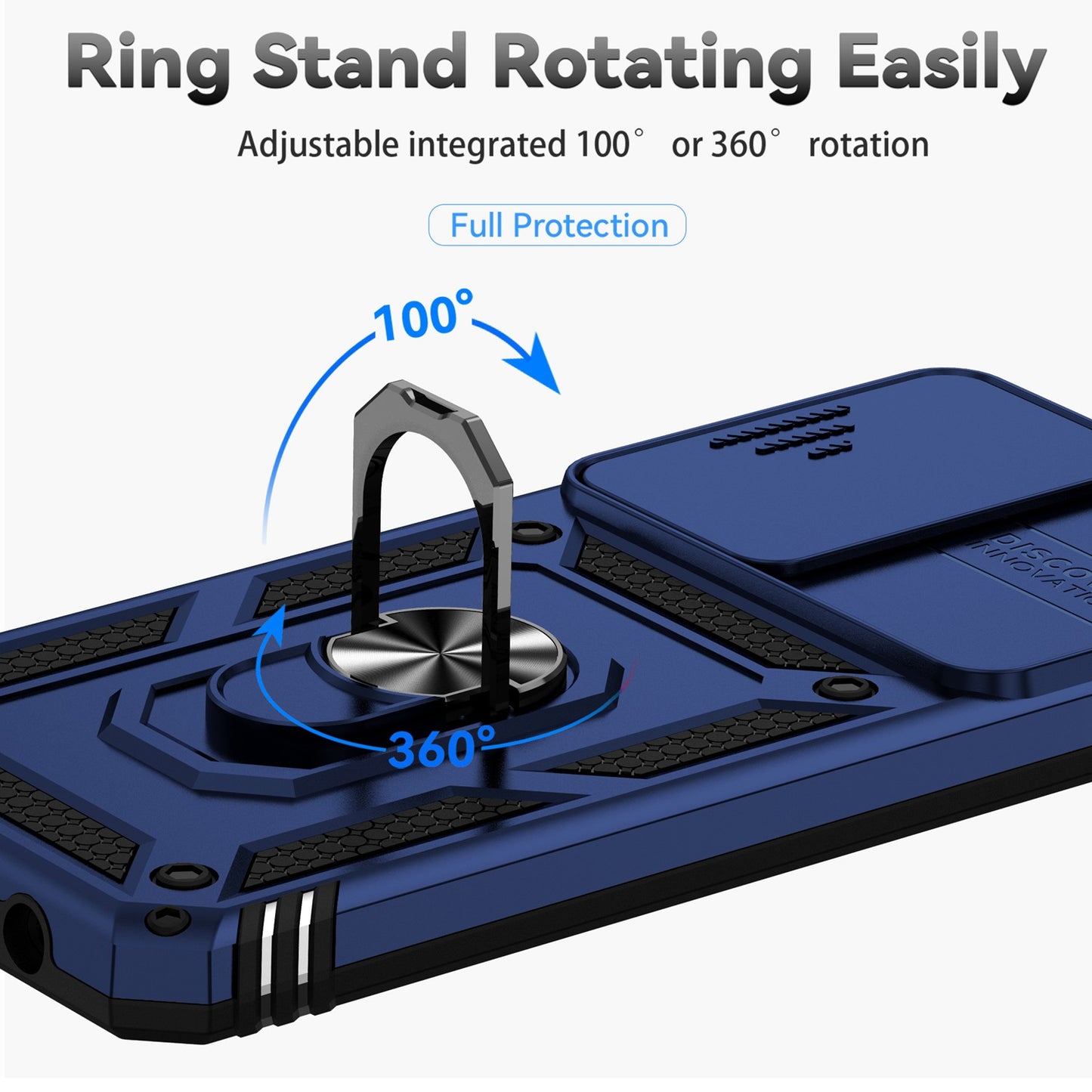 For Honor X7 4G Hard PC + Soft TPU Phone Case with Metal Ring Kickstand and Slide Camera Protector