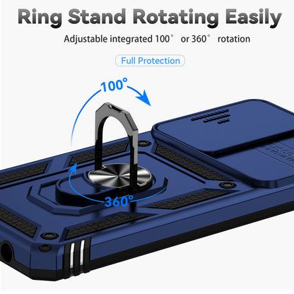 For Honor X7 4G Hard PC + Soft TPU Phone Case with Metal Ring Kickstand and Slide Camera Protector