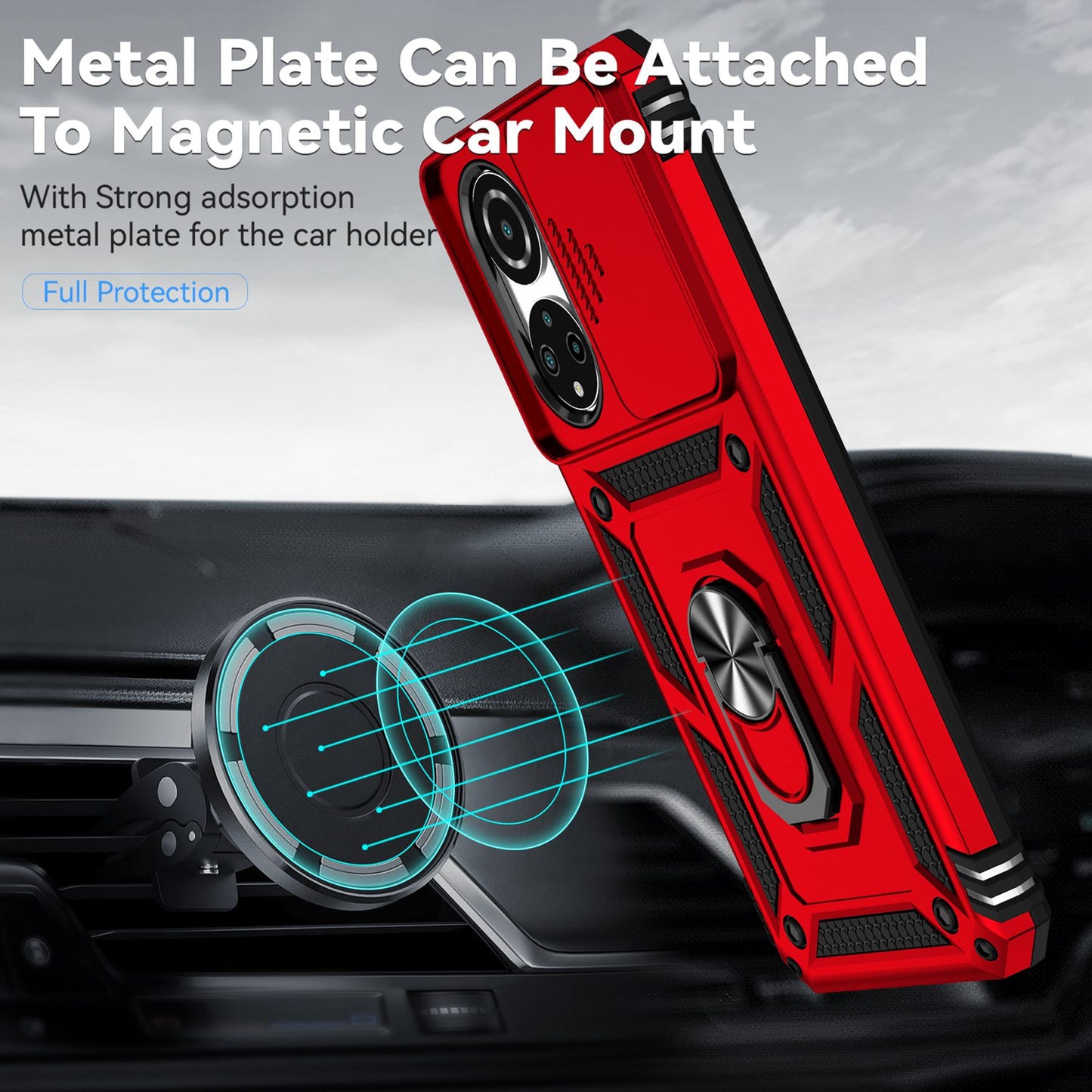 For Honor X7 4G Hard PC + Soft TPU Phone Case with Metal Ring Kickstand and Slide Camera Protector
