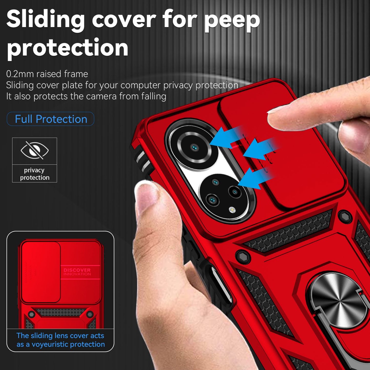 For Honor X7 4G Hard PC + Soft TPU Phone Case with Metal Ring Kickstand and Slide Camera Protector