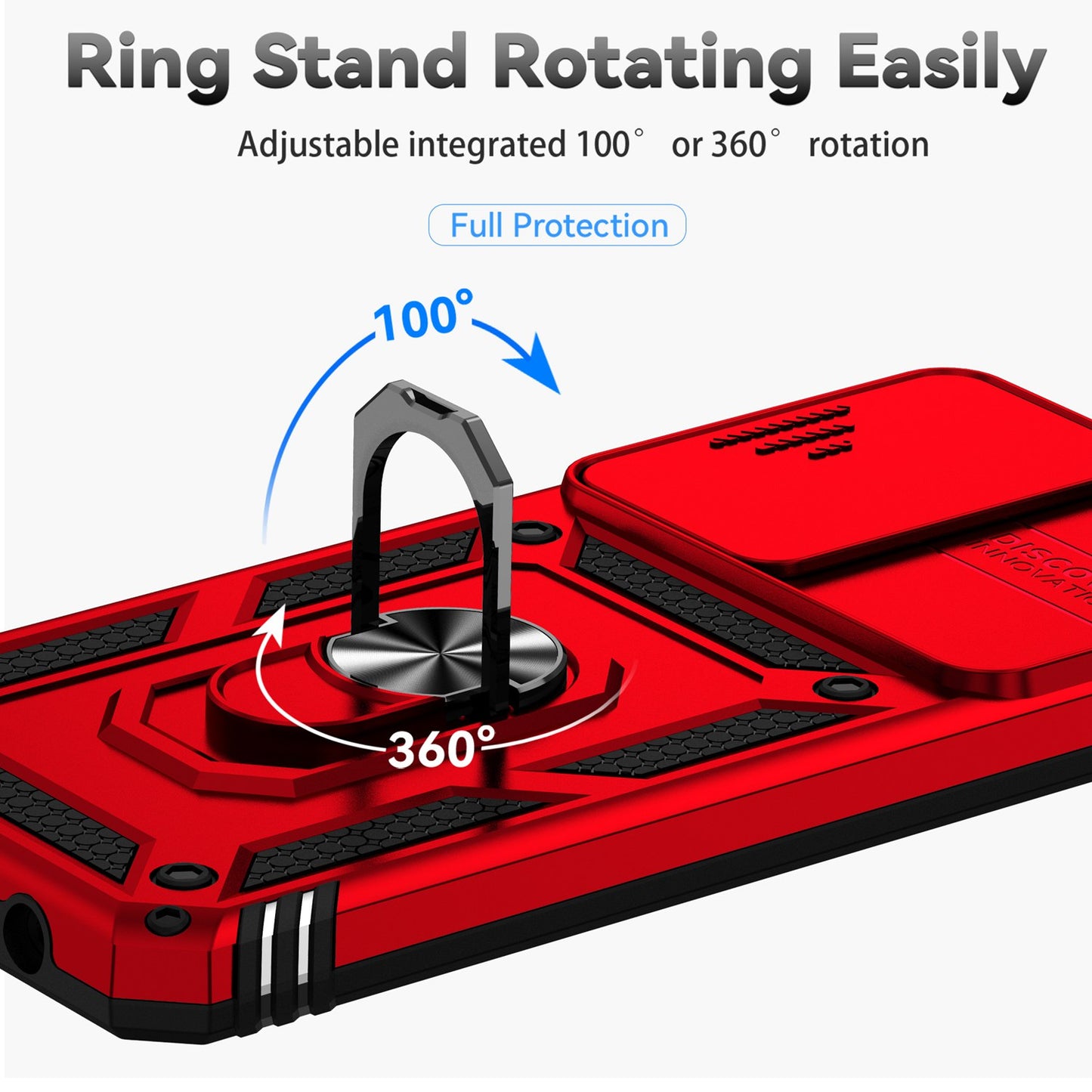For Honor X7 4G Hard PC + Soft TPU Phone Case with Metal Ring Kickstand and Slide Camera Protector