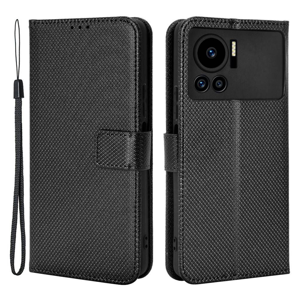 For Infinix Note 12 VIP 4G / X672 Full Protection Diamond Texture PU Leather Phone Case Anti-shock Stand Flip Wallet Cover with Strap