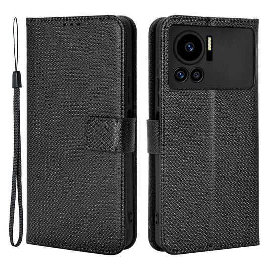 For Infinix Note 12 VIP 4G / X672 Full Protection Diamond Texture PU Leather Phone Case Anti-shock Stand Flip Wallet Cover with Strap