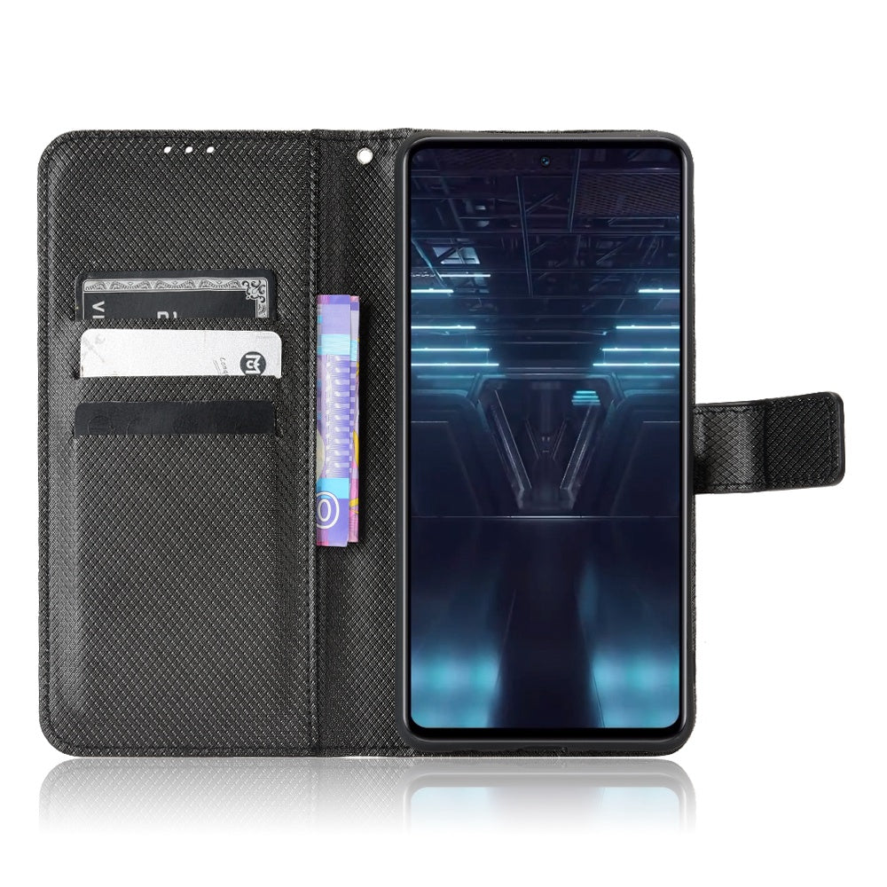 For Infinix Note 12 VIP 4G / X672 Full Protection Diamond Texture PU Leather Phone Case Anti-shock Stand Flip Wallet Cover with Strap