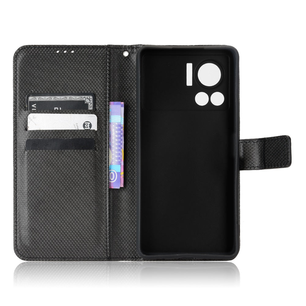 For Infinix Note 12 VIP 4G / X672 Full Protection Diamond Texture PU Leather Phone Case Anti-shock Stand Flip Wallet Cover with Strap