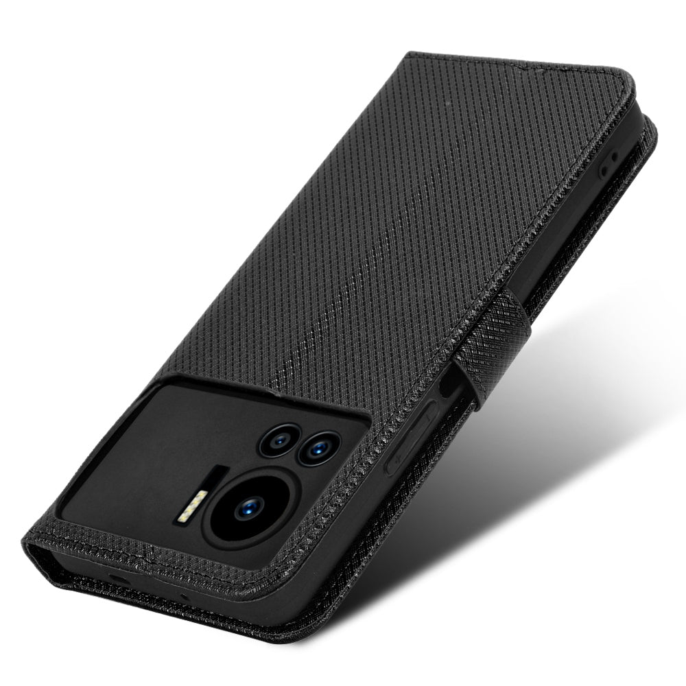 For Infinix Note 12 VIP 4G / X672 Full Protection Diamond Texture PU Leather Phone Case Anti-shock Stand Flip Wallet Cover with Strap