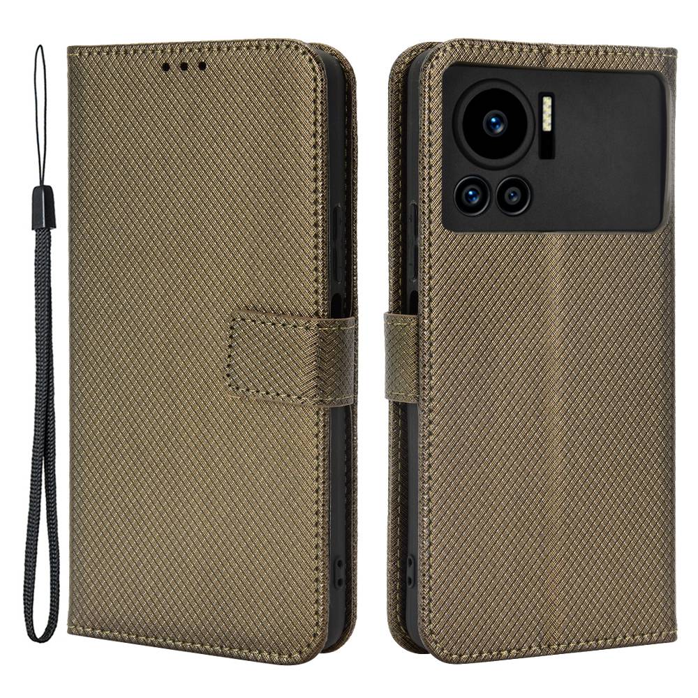 For Infinix Note 12 VIP 4G / X672 Full Protection Diamond Texture PU Leather Phone Case Anti-shock Stand Flip Wallet Cover with Strap