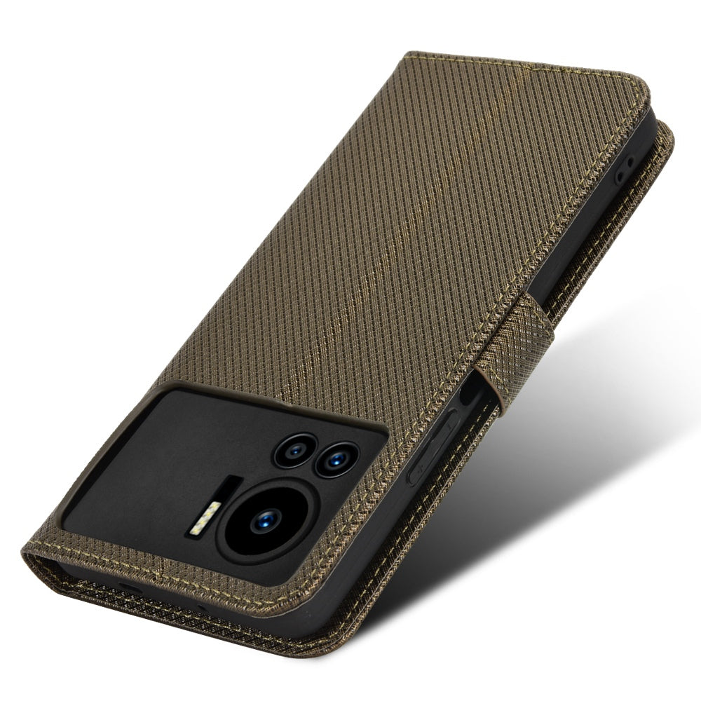 For Infinix Note 12 VIP 4G / X672 Full Protection Diamond Texture PU Leather Phone Case Anti-shock Stand Flip Wallet Cover with Strap