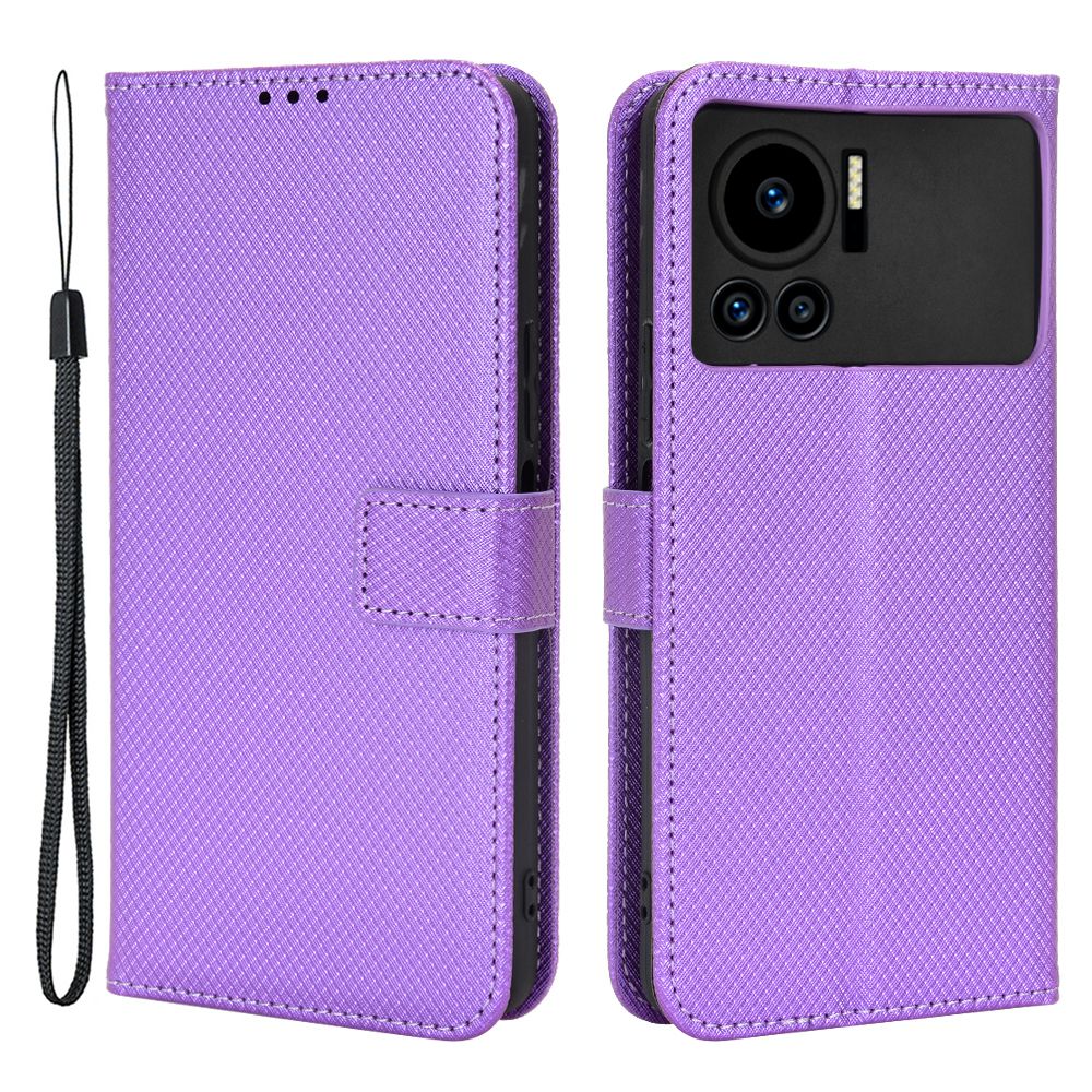 For Infinix Note 12 VIP 4G / X672 Full Protection Diamond Texture PU Leather Phone Case Anti-shock Stand Flip Wallet Cover with Strap