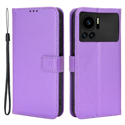 For Infinix Note 12 VIP 4G / X672 Full Protection Diamond Texture PU Leather Phone Case Anti-shock Stand Flip Wallet Cover with Strap