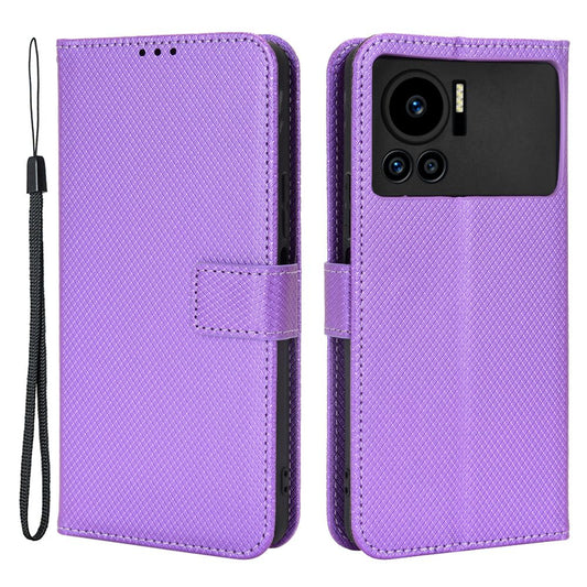 For Infinix Note 12 VIP 4G / X672 Full Protection Diamond Texture PU Leather Phone Case Anti-shock Stand Flip Wallet Cover with Strap