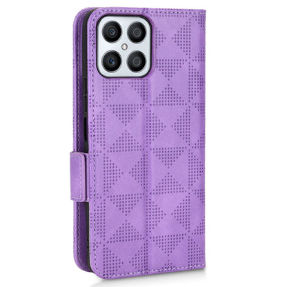 For Honor X8 5G Triangle Pattern Imprinted Flip Stand Wallet Leather Phone Case Shockproof Cover with Strap