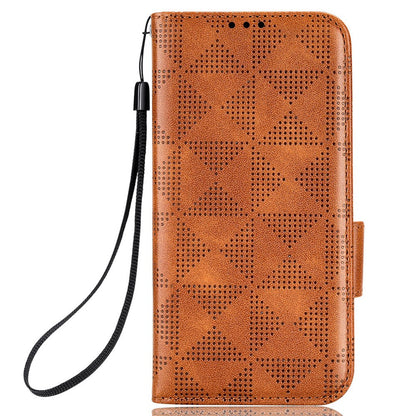 For Honor X8 5G Triangle Pattern Imprinted Flip Stand Wallet Leather Phone Case Shockproof Cover with Strap