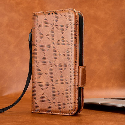 For Honor X8 5G Triangle Pattern Imprinted Flip Stand Wallet Leather Phone Case Shockproof Cover with Strap