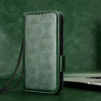 For Honor X8 5G Triangle Pattern Imprinted Flip Stand Wallet Leather Phone Case Shockproof Cover with Strap
