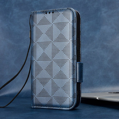 For Honor X8 5G Triangle Pattern Imprinted Flip Stand Wallet Leather Phone Case Shockproof Cover with Strap