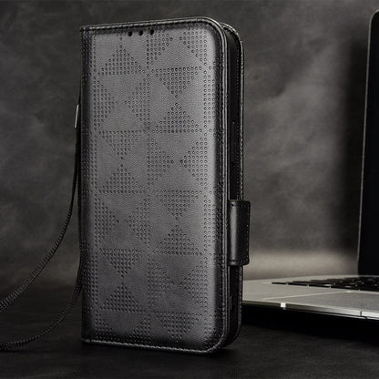 For Honor X8 5G Triangle Pattern Imprinted Flip Stand Wallet Leather Phone Case Shockproof Cover with Strap