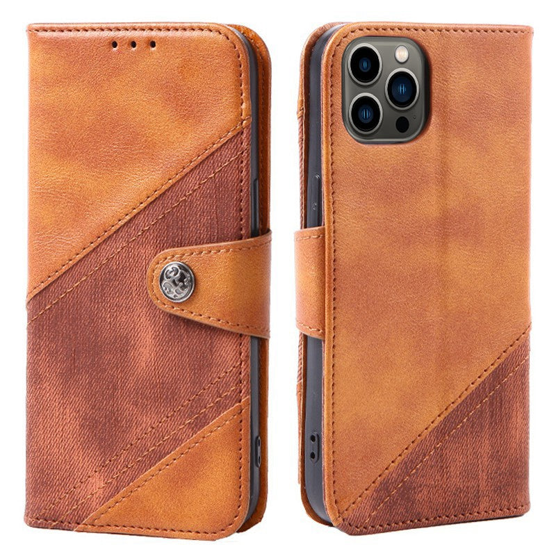 Crazy Horse Texture Wallet Case for iPhone 13 Pro 6.1 inch, Splicing PU Leather Viewing Stand Folio Flip Phone Cover