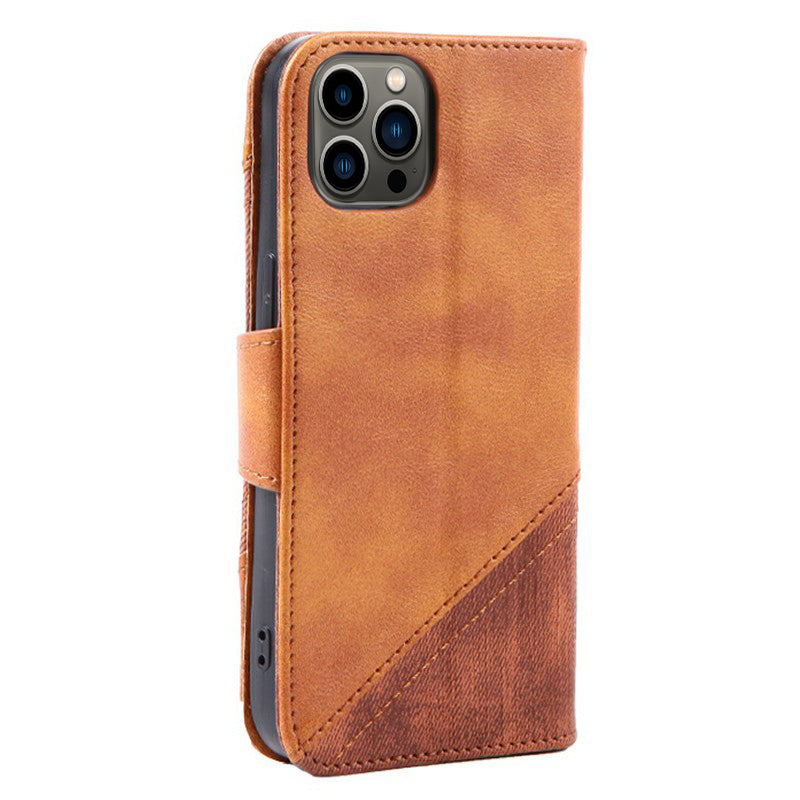 Crazy Horse Texture Wallet Case for iPhone 13 Pro 6.1 inch, Splicing PU Leather Viewing Stand Folio Flip Phone Cover