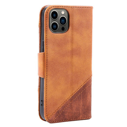 Crazy Horse Texture Wallet Case for iPhone 13 Pro 6.1 inch, Splicing PU Leather Viewing Stand Folio Flip Phone Cover