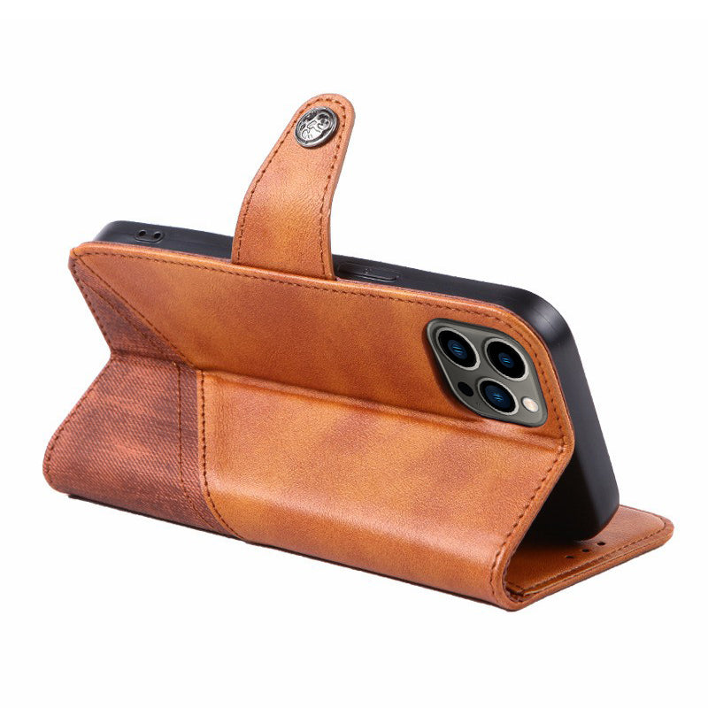 Crazy Horse Texture Wallet Case for iPhone 13 Pro 6.1 inch, Splicing PU Leather Viewing Stand Folio Flip Phone Cover
