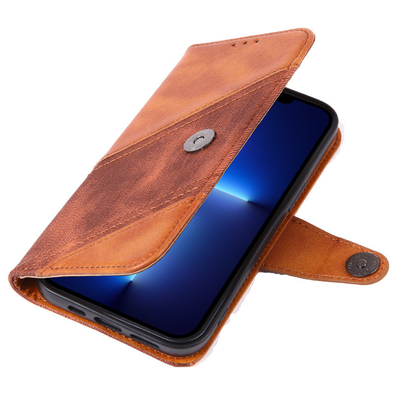 Crazy Horse Texture Wallet Case for iPhone 13 Pro 6.1 inch, Splicing PU Leather Viewing Stand Folio Flip Phone Cover