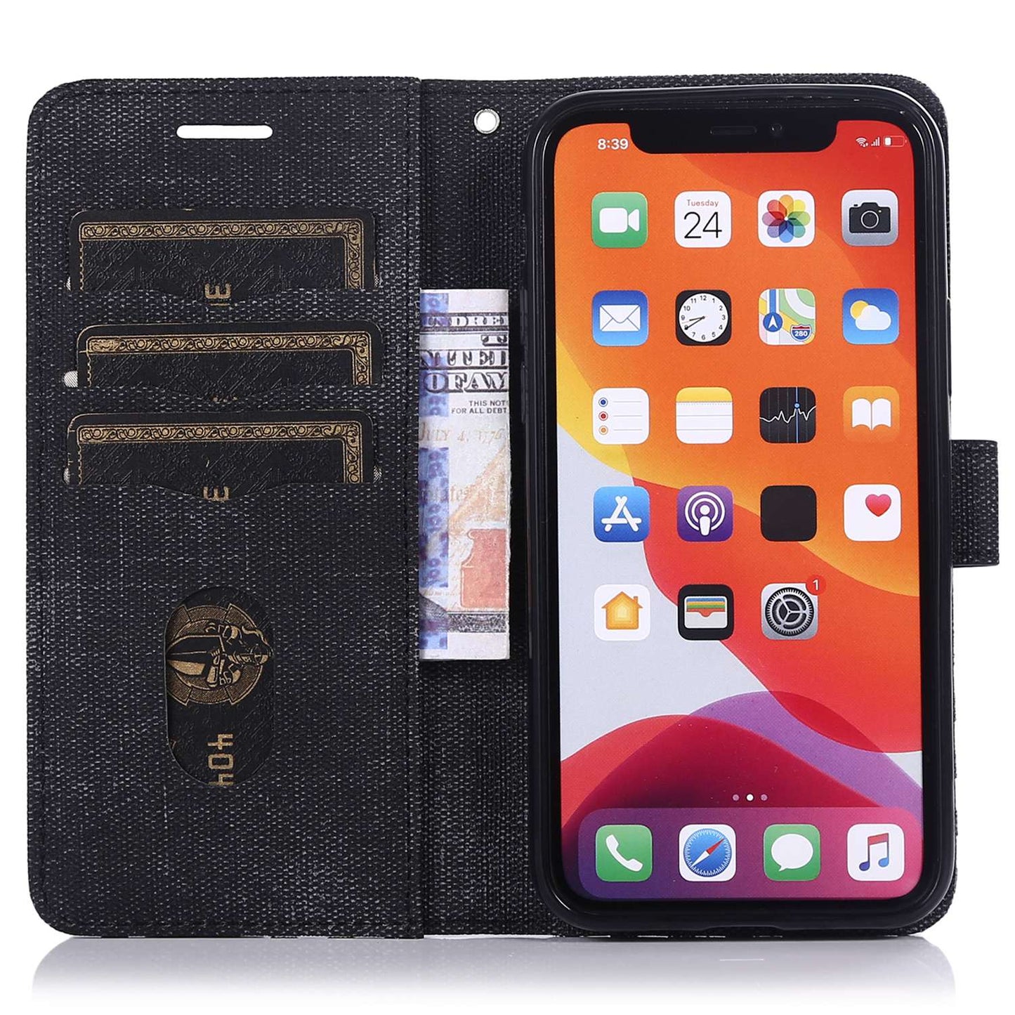 Anti-drop Phone Case For iPhone 13 Pro 6.1 inch, Cloth Texture PU Leather Magnetic Stand Wallet RFID Blocking Scratch-resistant Phone Cover