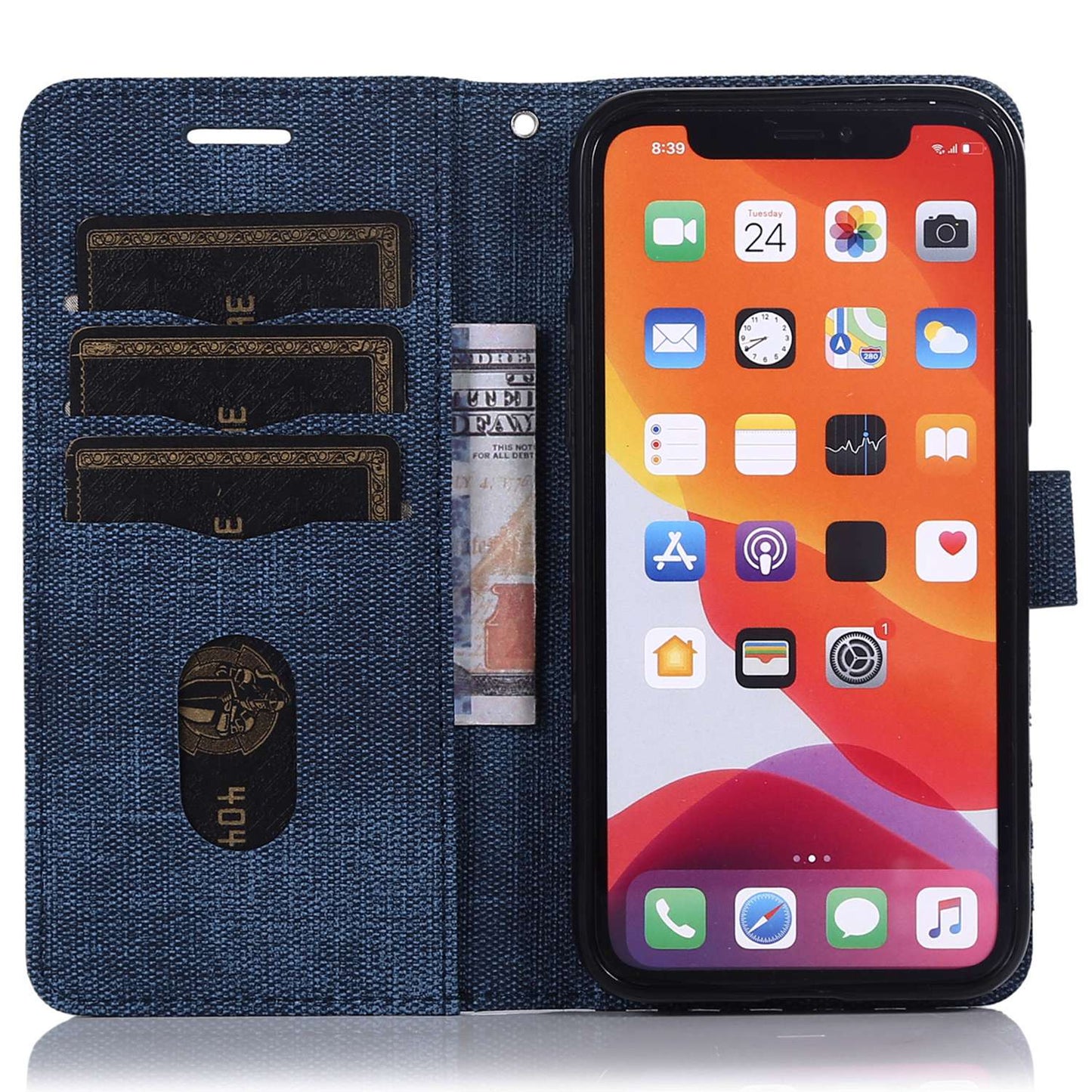 Anti-drop Phone Case For iPhone 13 Pro 6.1 inch, Cloth Texture PU Leather Magnetic Stand Wallet RFID Blocking Scratch-resistant Phone Cover